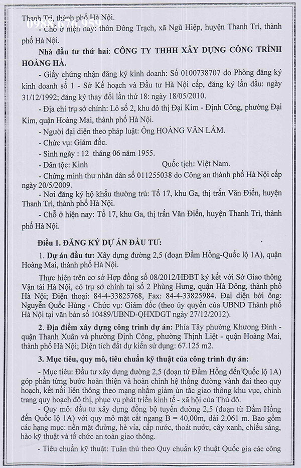 giấy chứng nhận đầu tư đại kim định công